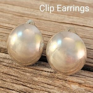 Vintage Sterling Antiqued 3D Round Button Clip Earrings